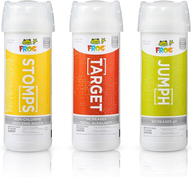 Frog StoMPS Non-Chlorine Shock Oxidizer & JumpH pH and Target Total Alkalinity Increaser for Hot Tubs and Swim Spas - 2 lb Bottles with TruDose Measuring Caps for Easy Maintenance & Balancing - Image 1